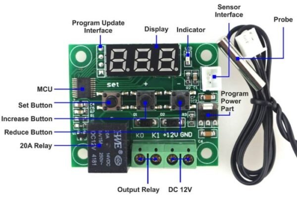 Thermostat W1209 12V DC Incubator Inkubator Atur Suhu Otomatis 1209 - Gambar 2