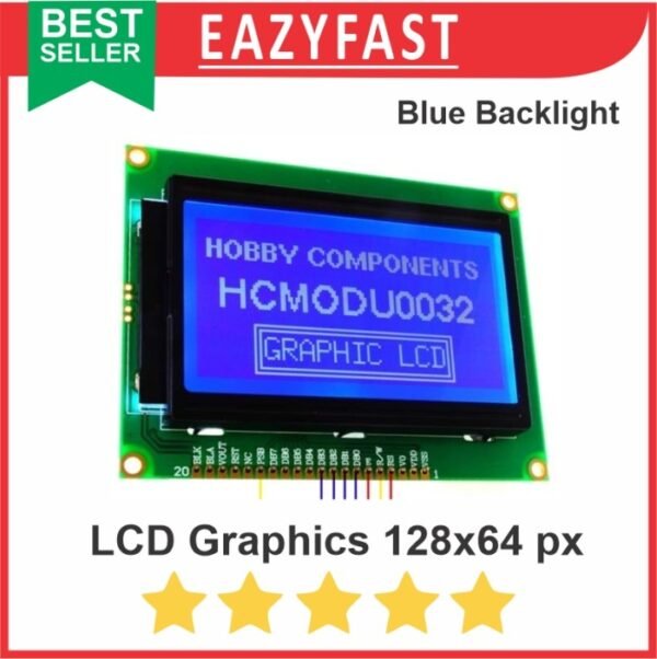 LCD 12864 Graphic 128x64 dot Pixel Grafik Arduino Module Blue Biru