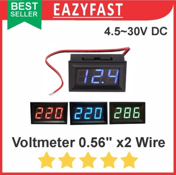 Voltmeter Digital DC 0.56" Inch 2 Kabel Wire Volt Meter Red Green Blue