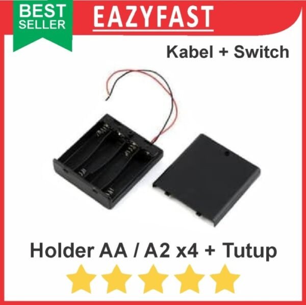 Kotak Tempat Case Holder Rumah Box Baterai Jam AA x 4 Battery + Tutup
