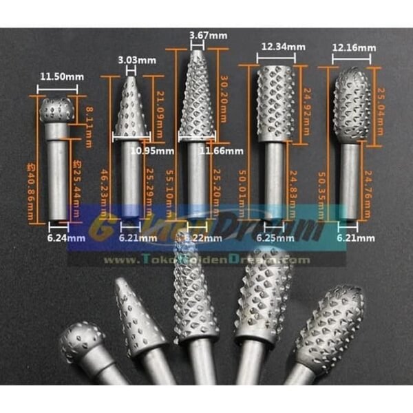 Mata Tuner Grafir Kayu Gerinda Bor Rotary Rasp Set 5 in 1 as 6mm - Gambar 3