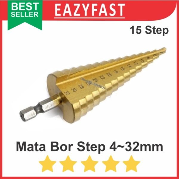 Mata Bor Step Drill Bits Multi Sze 4-32mm HSS Pagoda Kerucut Cone