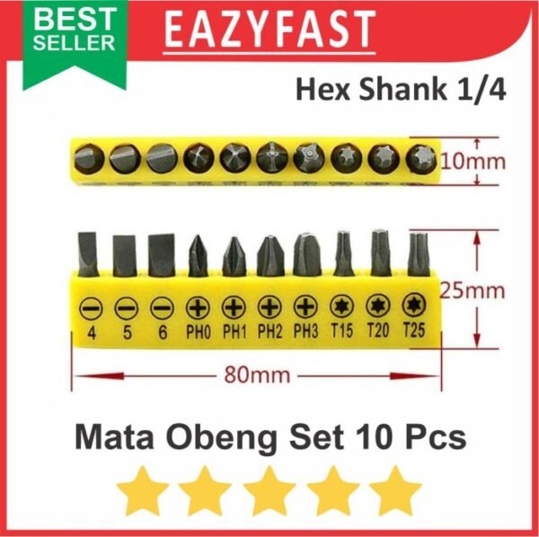 Mata Kepala Bor Obeng Hex Shank Set 10 Pcs Cordless Screwdriver Bit