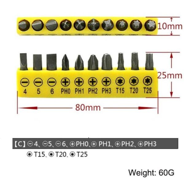 Mata Kepala Bor Obeng Hex Shank Set 10 Pcs Cordless Screwdriver Bit - Gambar 3