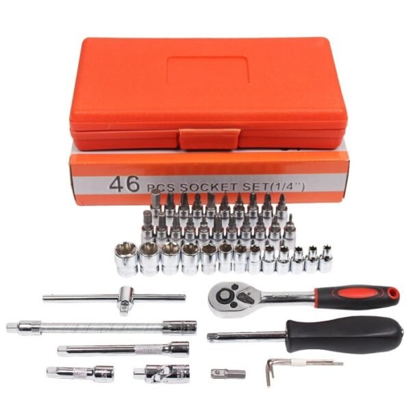 Kunci Ratchet Shock Set Repair Tool Kit 46 Pcs Sok Shok Pas Ring Obeng - Gambar 3