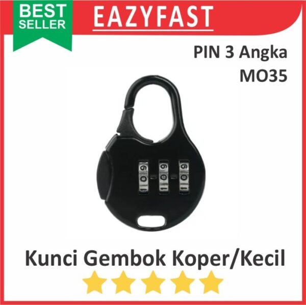 Kunci Gembok Kecil Resleting Tas Koper MO35 Seleting 3 Pin Kombinasi Angka Digit Travel Case Lock