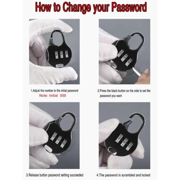 Kunci Gembok Kecil Resleting Tas Koper MO35 Seleting 3 Pin Kombinasi Angka Digit Travel Case Lock - Gambar 3