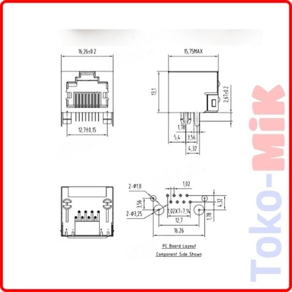 Socket Female RJ45 LAN Ethernet FTP Konektor Jack RJ 45 PCB Connector Metal Shield Gold Plated - Gambar 2