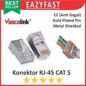 Konektor Jack RJ45 Cat5 LAN Ethernet FTP CAT 5 Anti Gagal EZ Vascolink Metal Shield Gold Plated  RJ 45 Male Connector