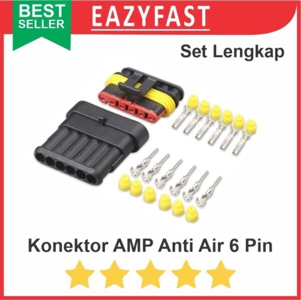 Konektor AMP 6p 6 Pin Kaki Waterproof Connector Anti Air Socket Kabel