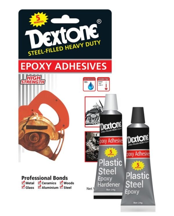 Lem Besi Epoxy Campur AB Dextone 48gr Plastic Steel High Temp Suhu Tinggi Dempul Kapal Hitam Putih Abu Aduk - Gambar 2