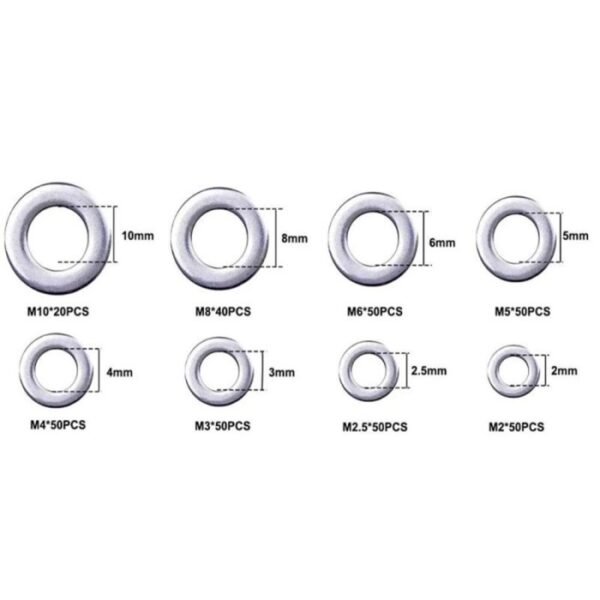 Ring Plat Stainless Set Kit 360 Pcs Steel Flat Washer Gasket Baut Oli M2 M2.5 M3 M4 M5 M6 M8 M10 - Gambar 2