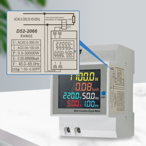 Watt Volt Ampere KWH F Hz PF 6 Meter Digital CT Din Ukur Listrik PLN - Gambar 2