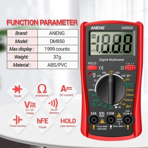 Multimeter Digital Aneng DM850 Avo Volt Ampere Ohm Multi Meter Tester - Gambar 2