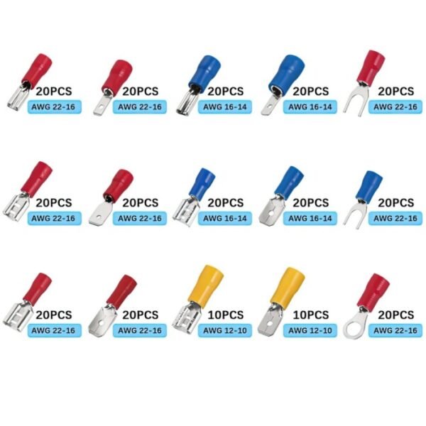 Skun Kabel Terminal Listrik O Y Set 280 Pcs Sekun Ring Bulat Garpu Baut Insulated Cover Vinyl Fork Cable Lug - Gambar 2