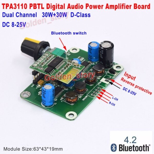 Modul Ampli TPA3110 2x15W Amplifier Class D 15W TPA 3110 Bluetooth BT - Gambar 4