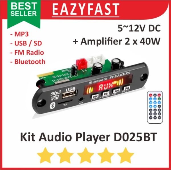 Kit MP3 Audio Player D025BT Board USB BT Bluetooth FM Ampli Amplifier