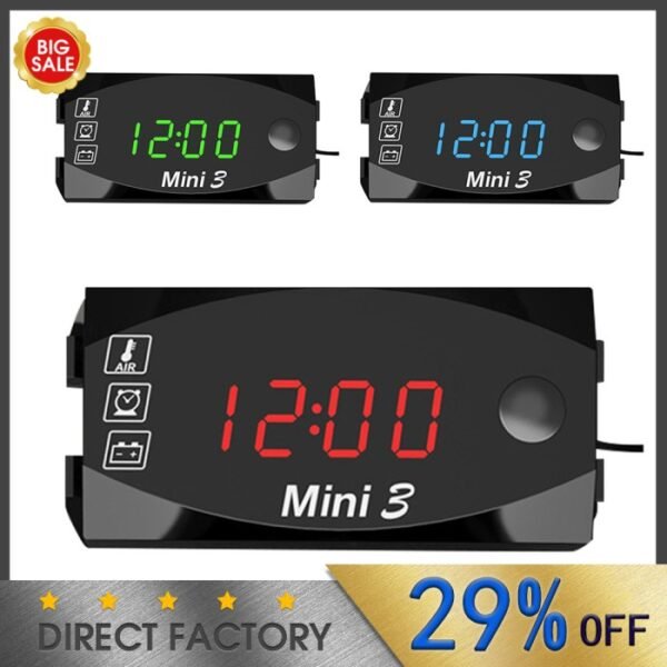 Voltmeter Digital Motor 3 in 1 Jam Suhu LED Mobil Volt meter Aki Accu - Gambar 3