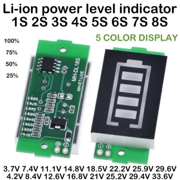 Voltmeter Bar Level Kapasitas Baterai Batre Cell Lithium 18650 1-8S - Gambar 2