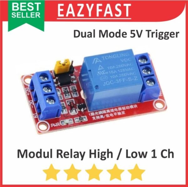 Modul Relay Active Aktif High Low Level Trigger 1Ch 1 Ch Chanel Channel 5 V Volt 5V Module Red Board Merah SPDT Arduino Compatible Opto Isolation