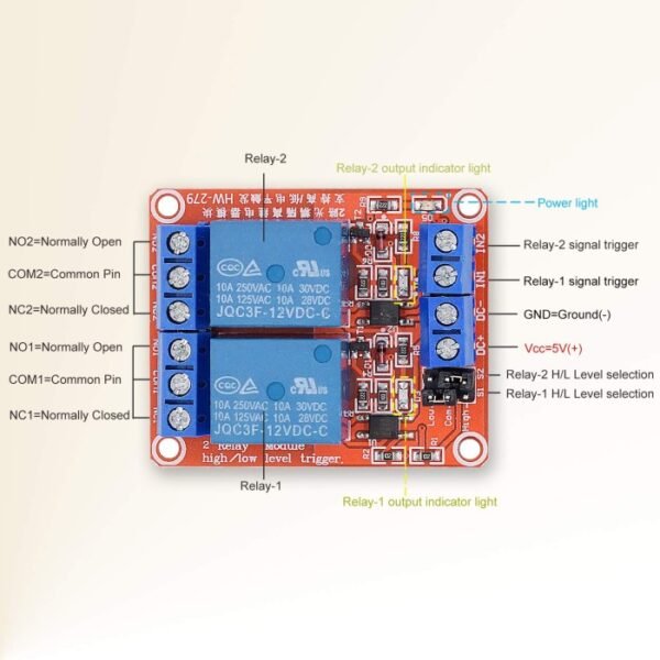 Modul Relay Active Aktif High Low Level Trigger 2Ch 2 Ch Chanel Channel 5 V Volt 5V Module Red Board Merah SPDT Arduino Compatible Opto Isolation - Gambar 2