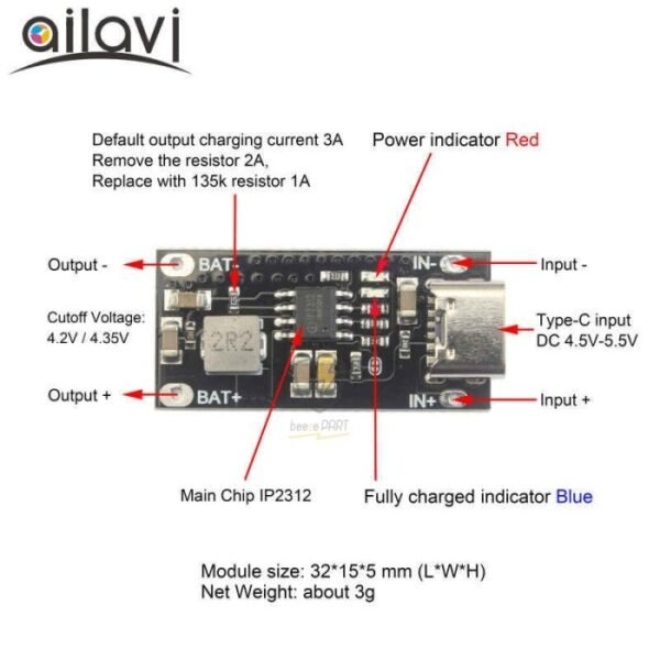 Modul Fast Quick Charge IP2312 USB Type C 3A QC Charger Charging Baterai 18650 Li Ion Lithium TP4056 Module - Gambar 2