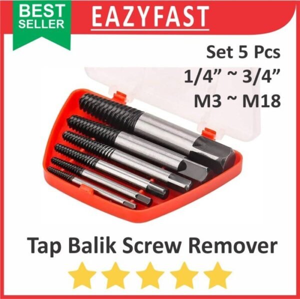 Tap Drat Balik Screw Extractor Remover Cabut Buka Baut Skrup Rusak Dol