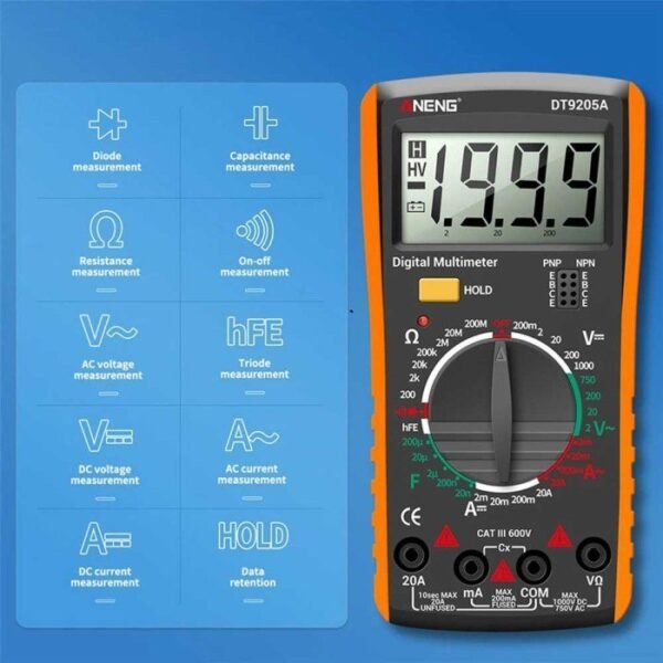 Multimeter Digital DT-9205A 9205 Avo Volt Ampere Ohm Multi Meter - Gambar 4