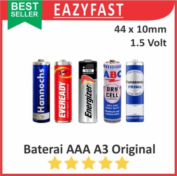 Baterai AAA A3 ABC Eveready Energizer Panasonic Hannochs Remote Remot Ecer Satuan Ori Asli Original