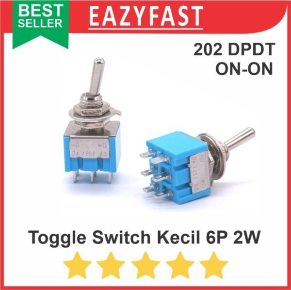Saklar Toggle Switch 202 Kecil 6 Pin Kaki 2 Posisi 3P 2 Way ON ON OFF