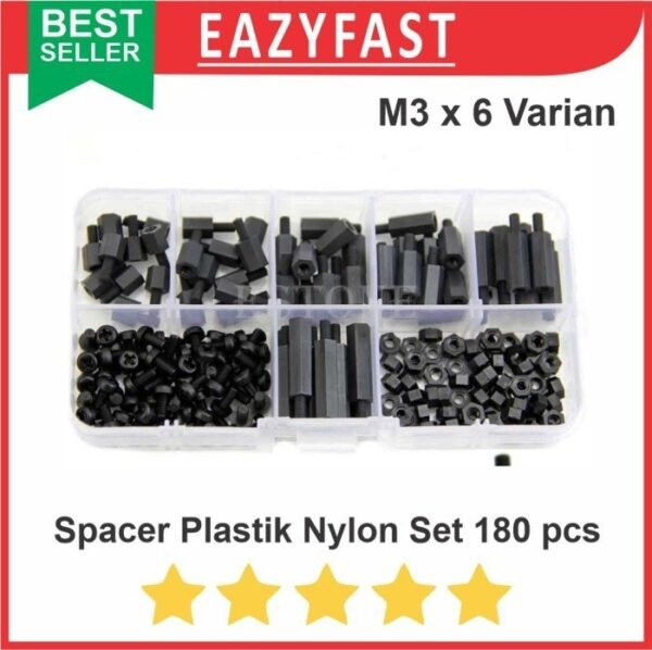 Spacer PCB Plastik Nylon M3 Set 180 Pcs Kaki Metal Mur Baut 3mm 4-12mm