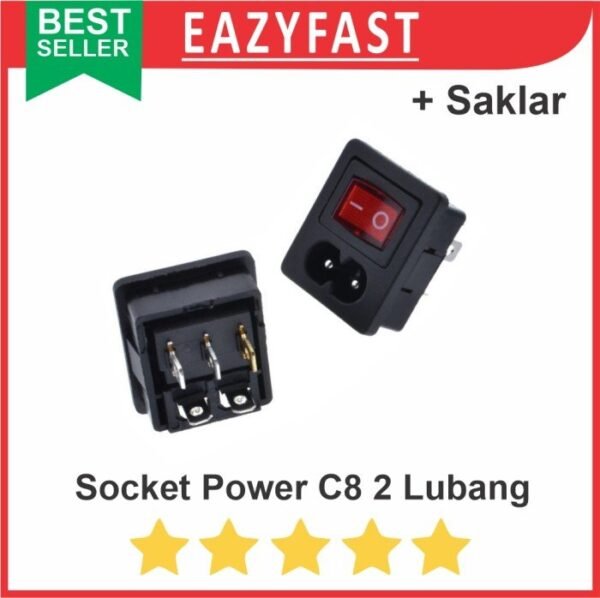 Socket C8 Kabel Power AC 2 Lubang Pin Angka 8 Switch Saklar IEC320