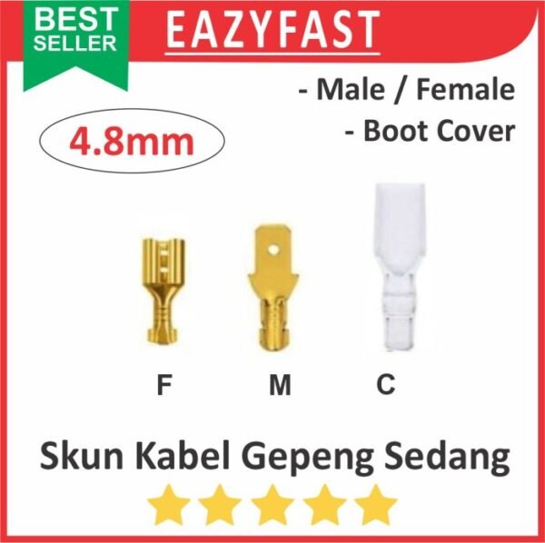 Skun Kabel Gepeng 4.8mm 4.8 Sedang Motor Mobil Male Female Boot Cover Karet Socket Terminal Sekun