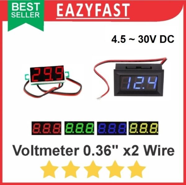 Voltmeter Digital DC 0.36" Inch 2 Kabel Wire Volt Meter Kecil Mini