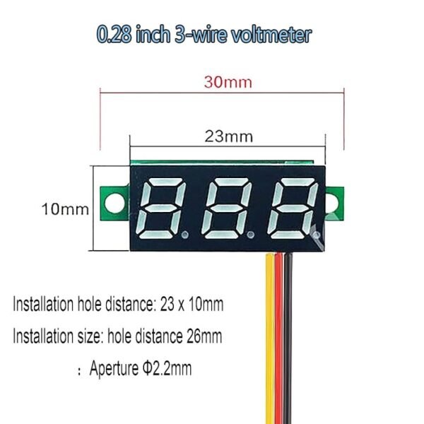 Voltmeter Digital DC 0.28" Inch 2 Kabel Wire Volt Meter Kecil Mini - Gambar 2