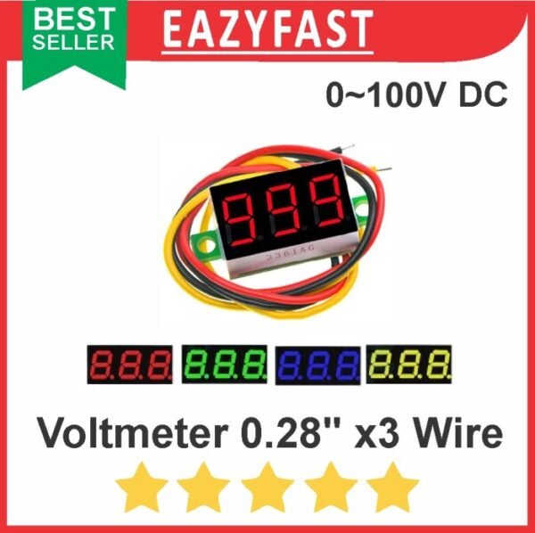 Voltmeter Digital DC 0.28" Inch 3 Kabel Wire Volt Meter Kecil Mini