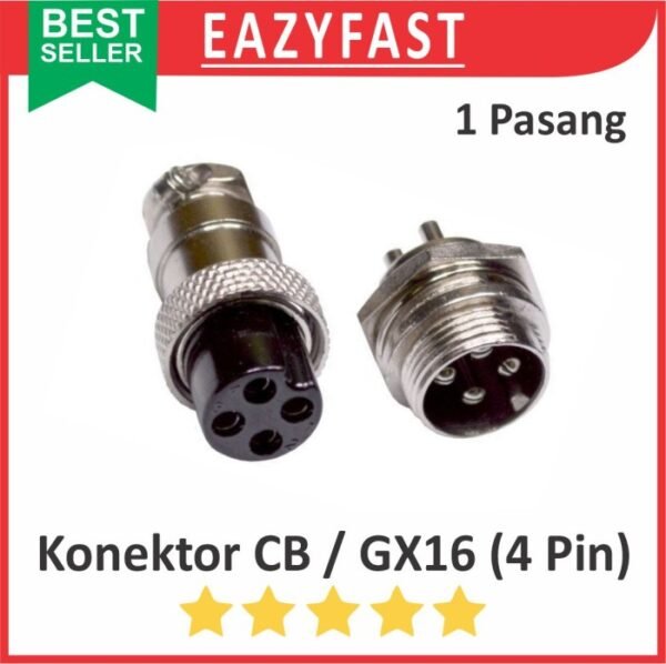 Connector Jack Socket CB GX16 4p 4 Pin Kaki Male Female 1 Set Pasang