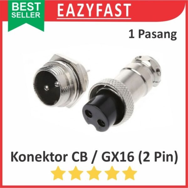 Connector Jack Socket CB GX16 2p 2 Pin Kaki Male Female 1 Set Pasang