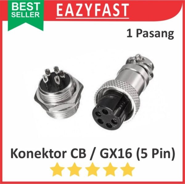 Connector Jack Socket CB GX16 5p 5 Pin Kaki Male Female 1 Set Pasang