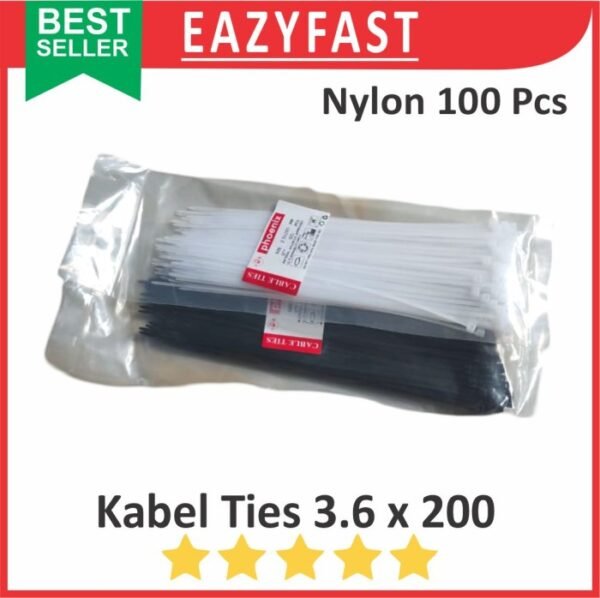 Cable Ties 3.6x200 Hitam Putih Kabel Tis 3.6 x 200 mm Klip Tali Nylon Tie Lock Pack 200mm 20cm 20 cm